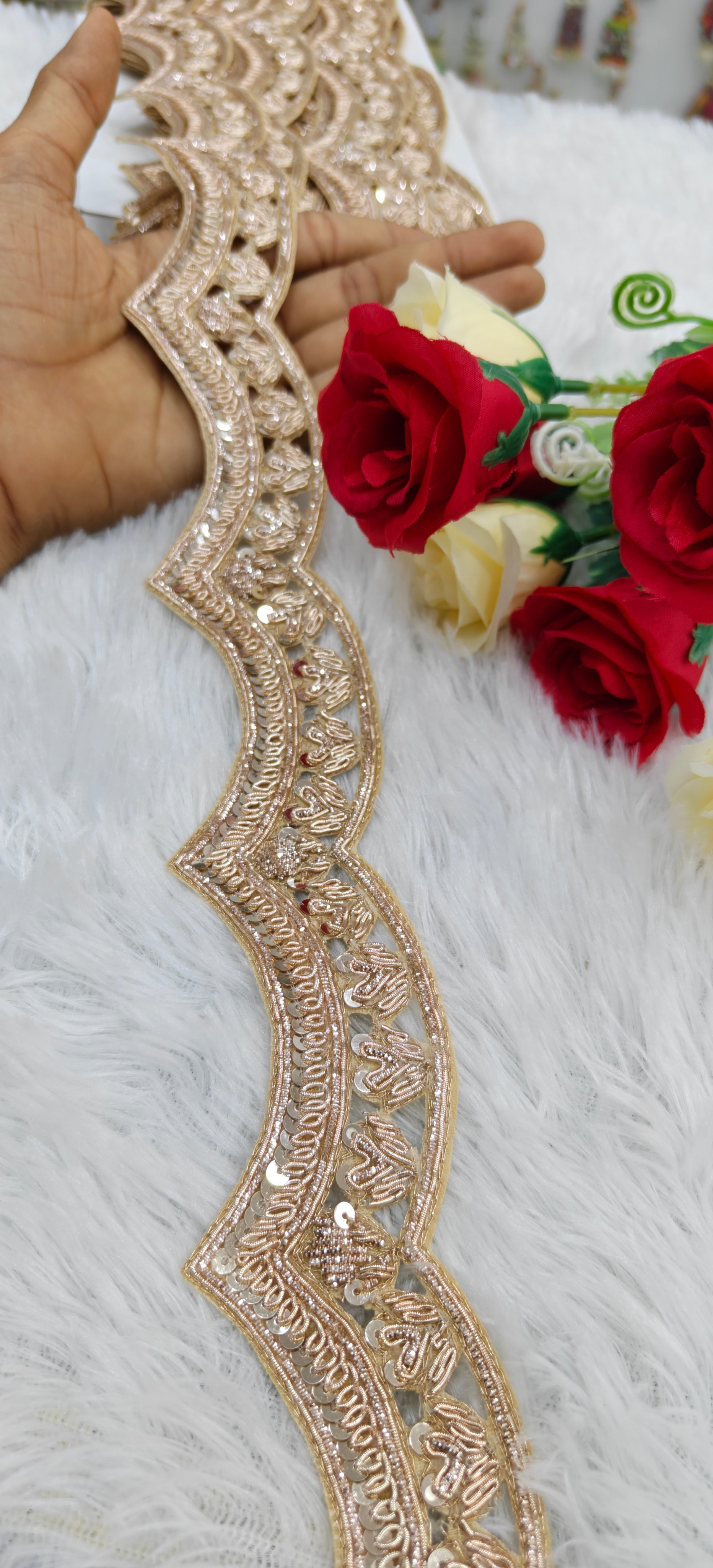 Premium Zari Sequins Wave Lace