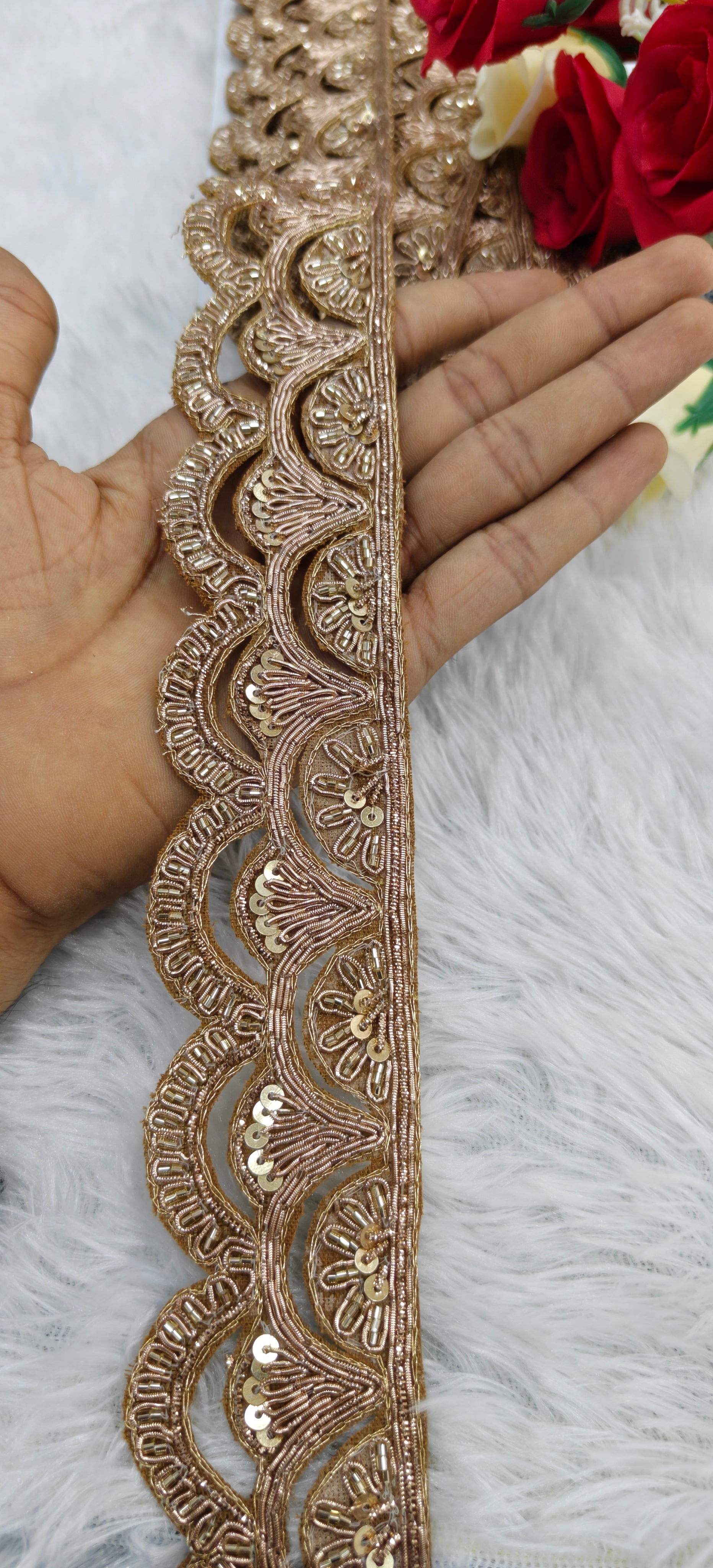 Premium Scallop Zari Sequins Lace