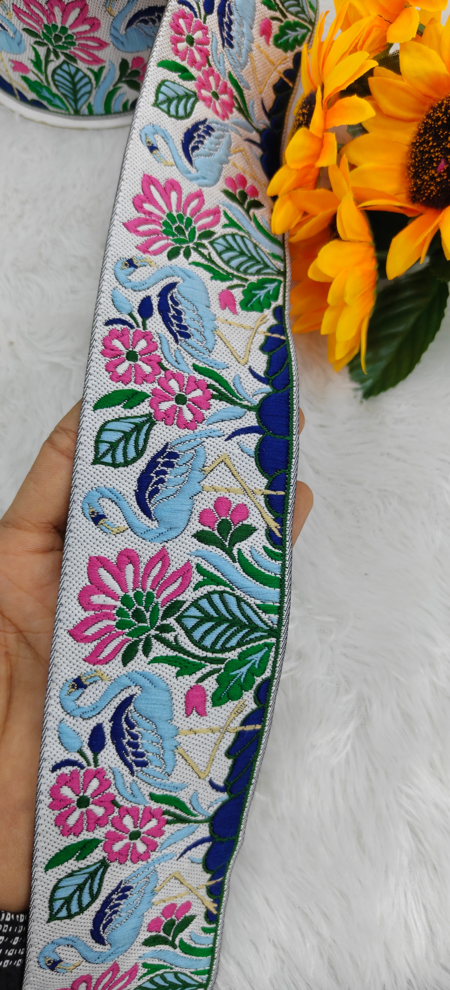 Swan Work Embroidery Lace