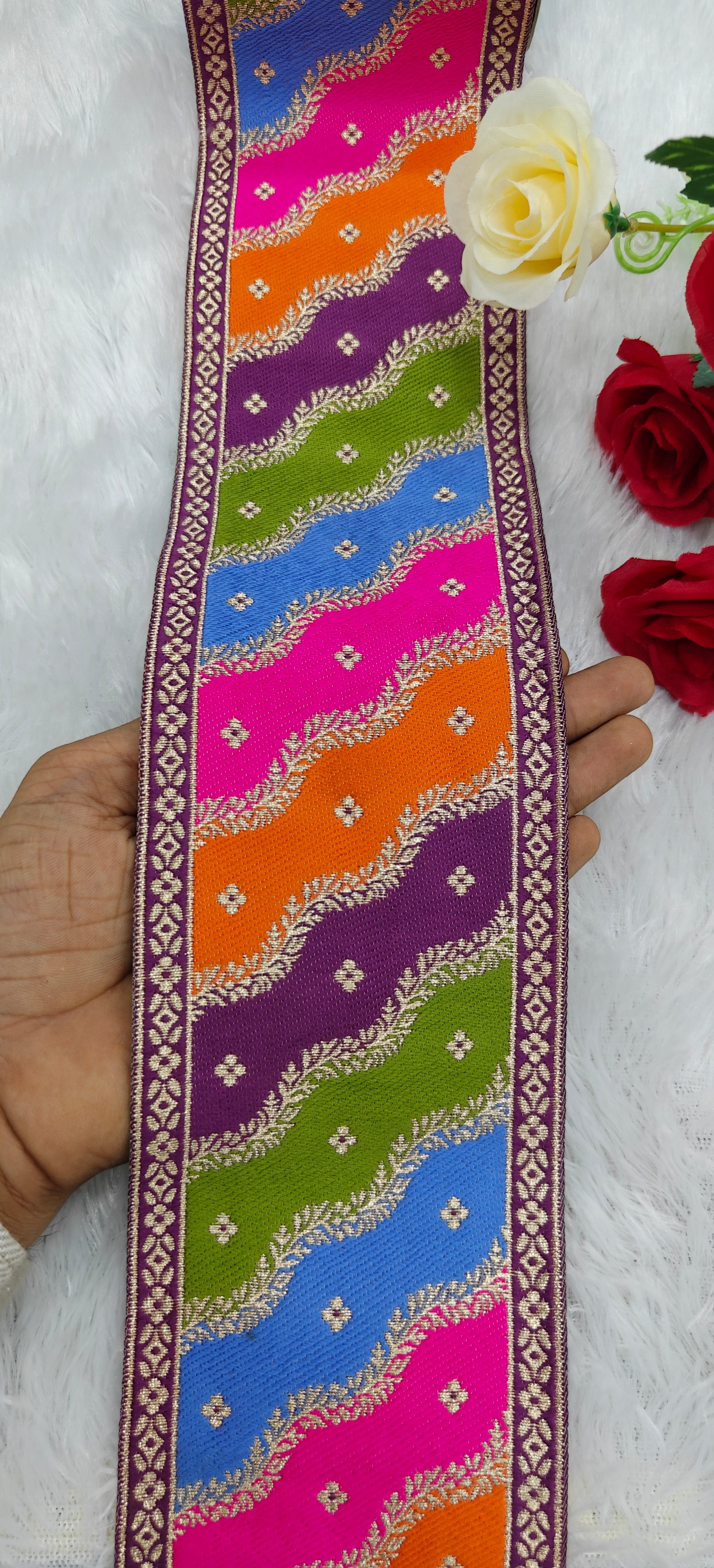 Premium Multicolor Wavy Jacquard Zari Lace Border