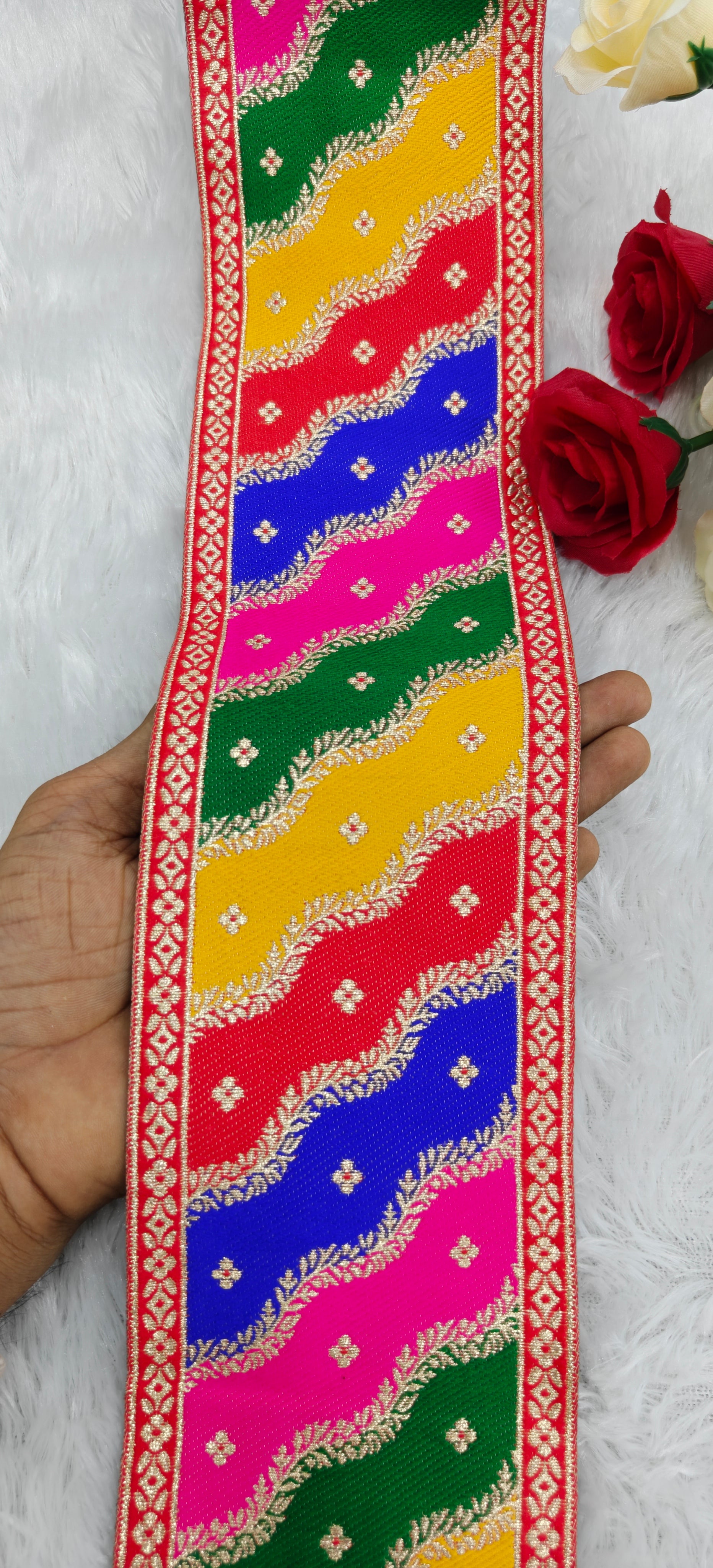 Premium Multicolor Wavy Jacquard Zari Lace Border