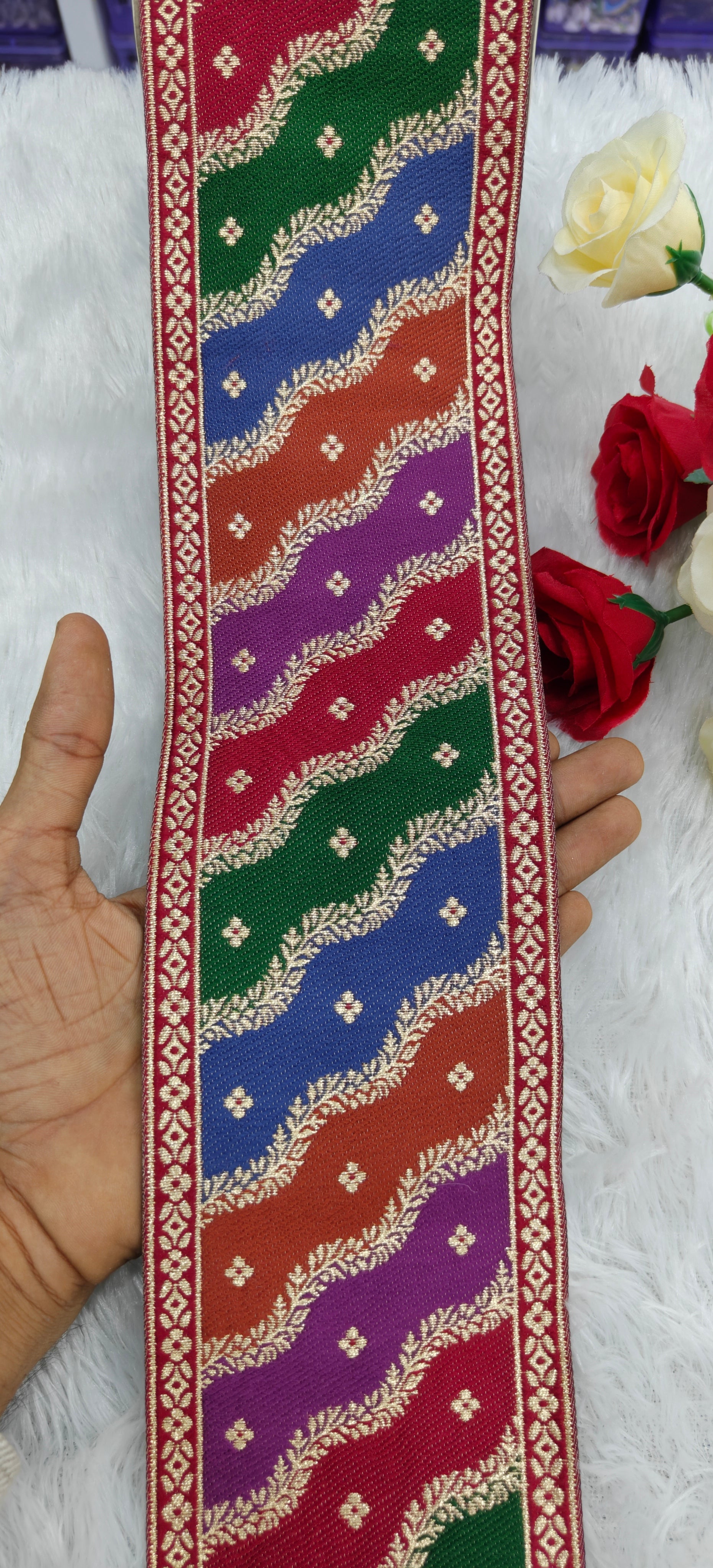 Premium Multicolor Wavy Jacquard Zari Lace Border