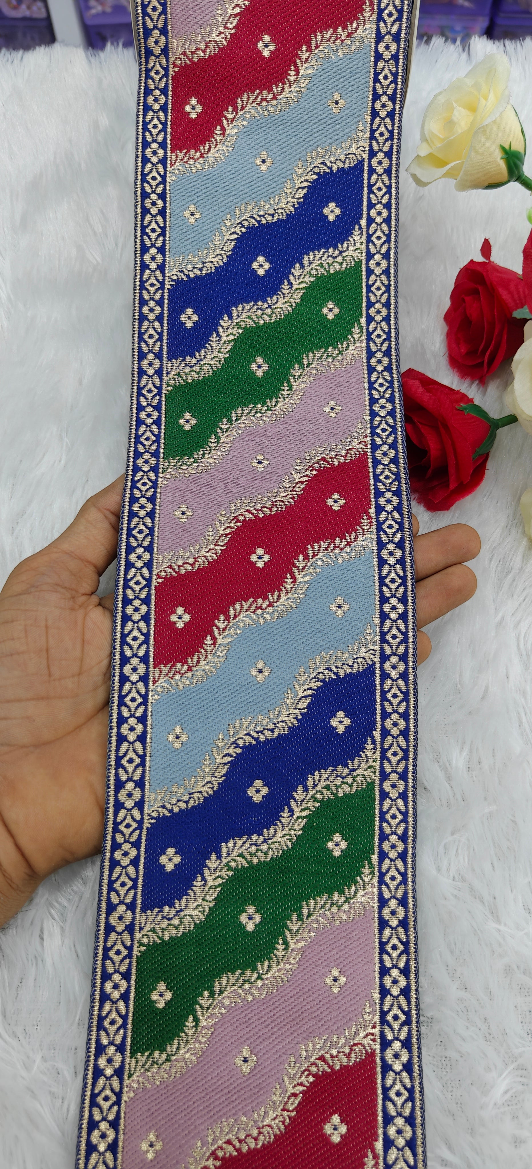 Premium Multicolor Wavy Jacquard Zari Lace Border