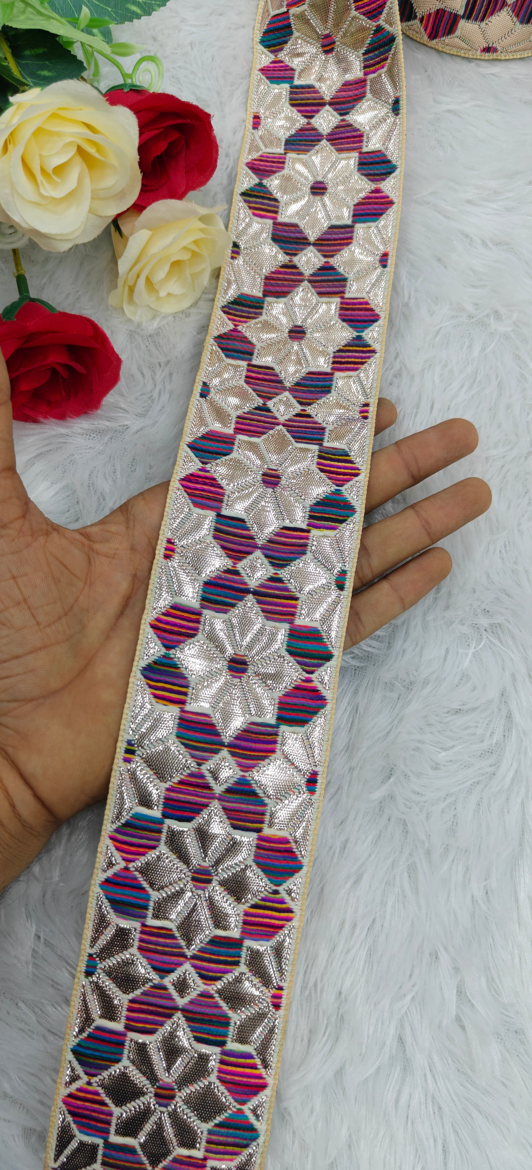 Floral Geometric Zari Lace