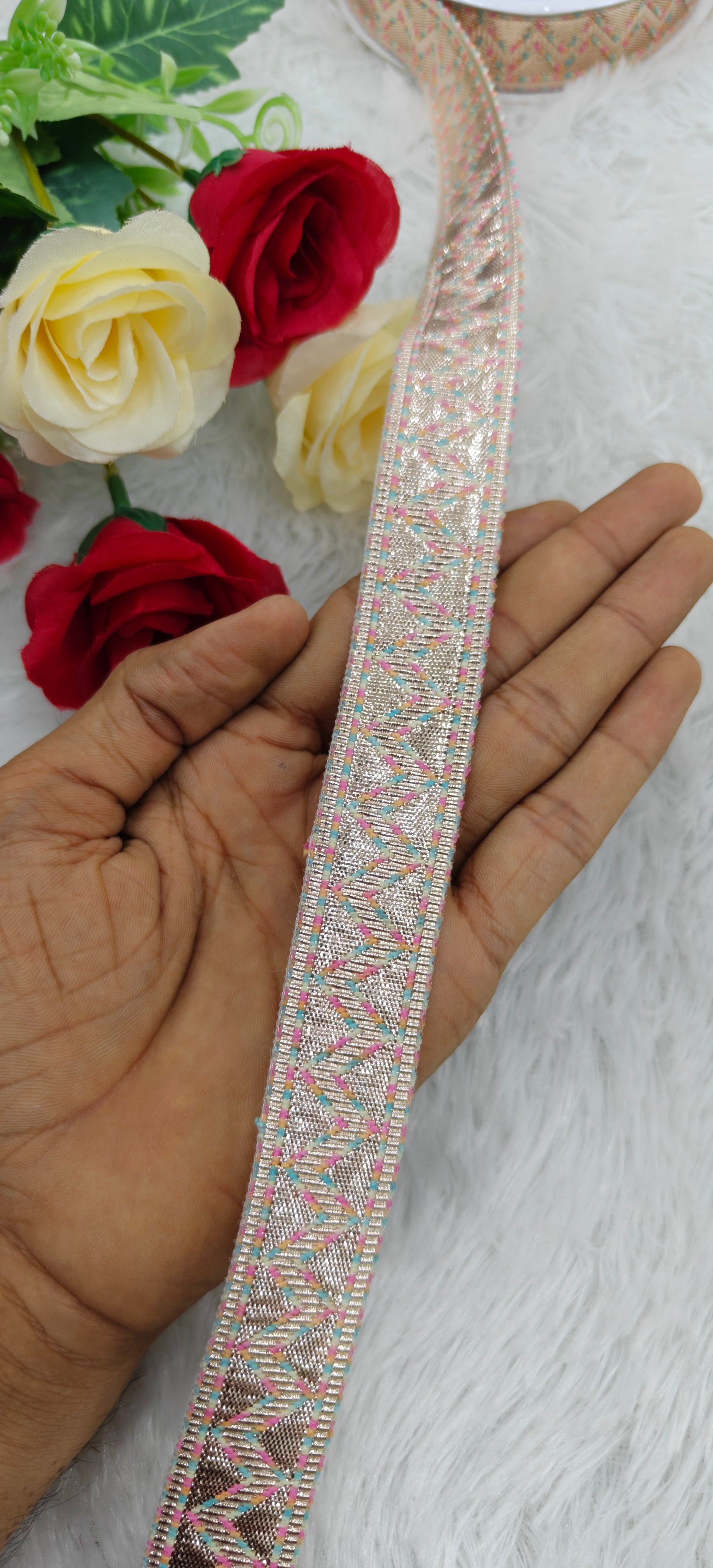 Zig Zag Pattern Jacquard Zari Lace