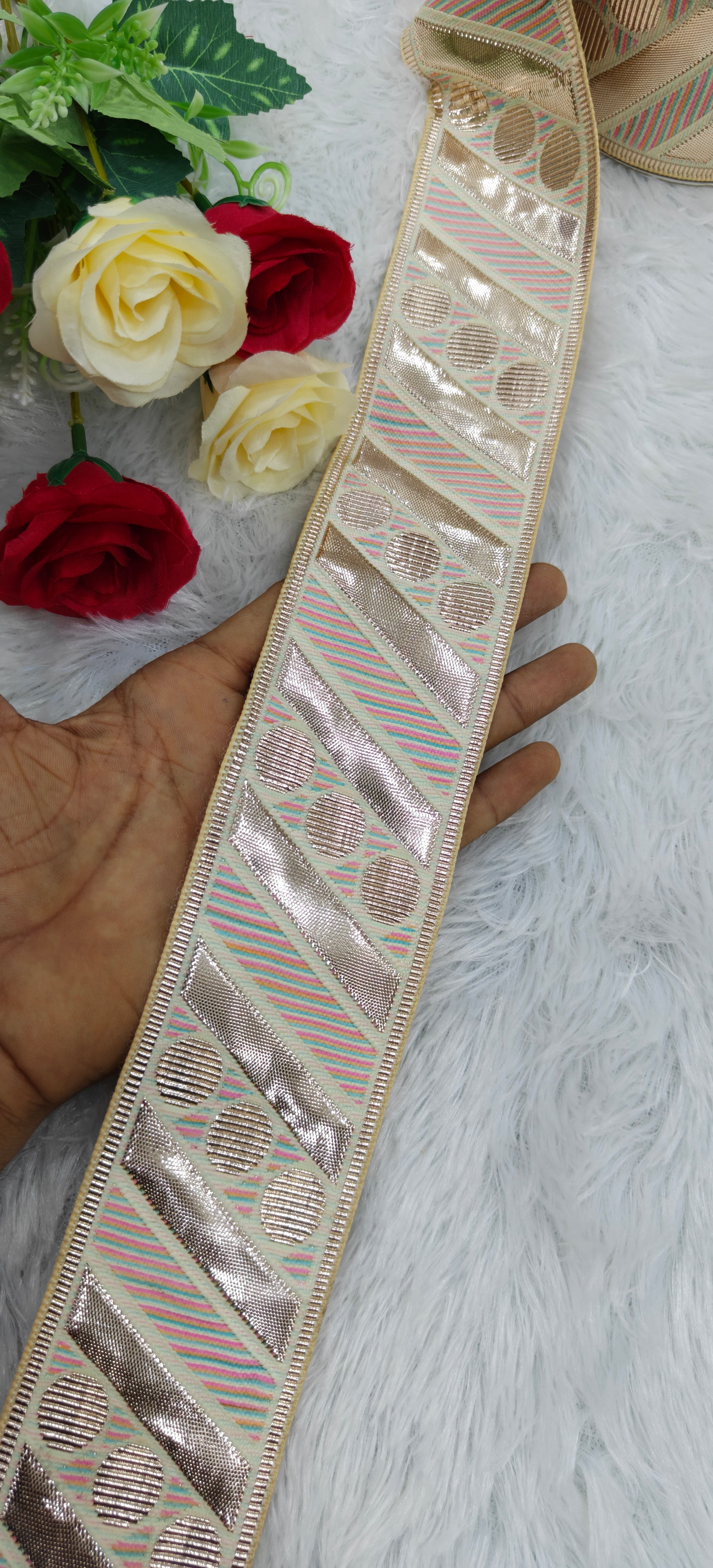 Striped Geometric Zari Lace