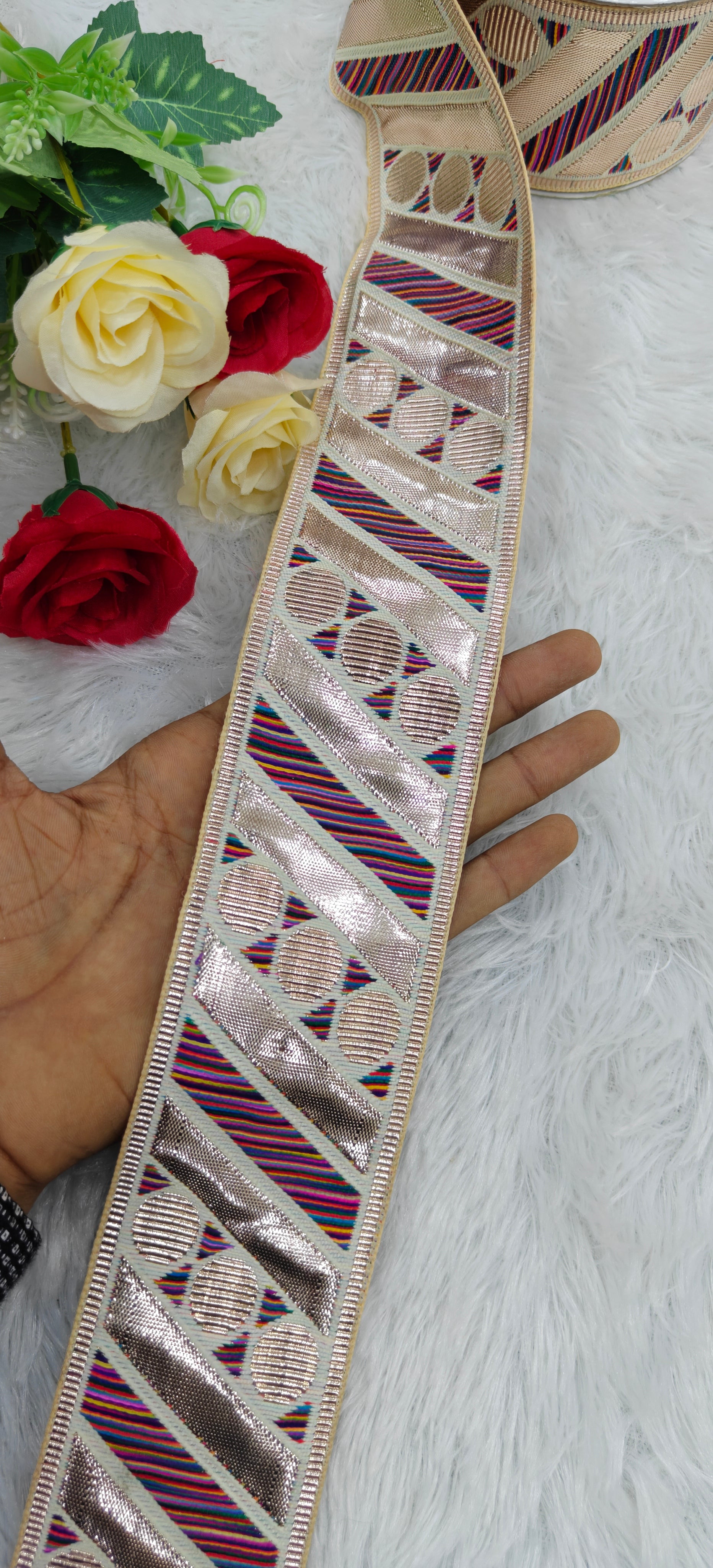Striped Geometric Zari Lace