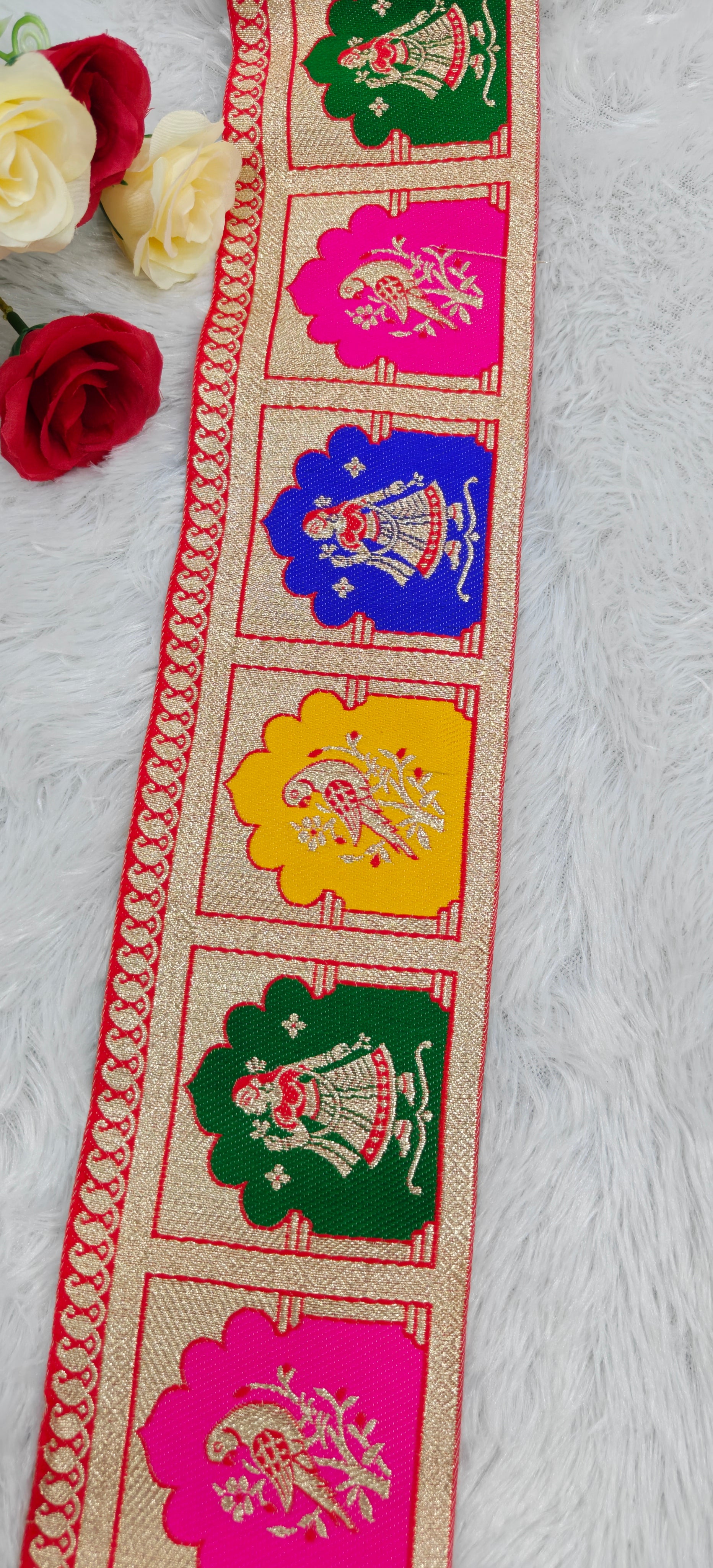 Traditional Meenakari Figure & Bird Design Jacquard Lace