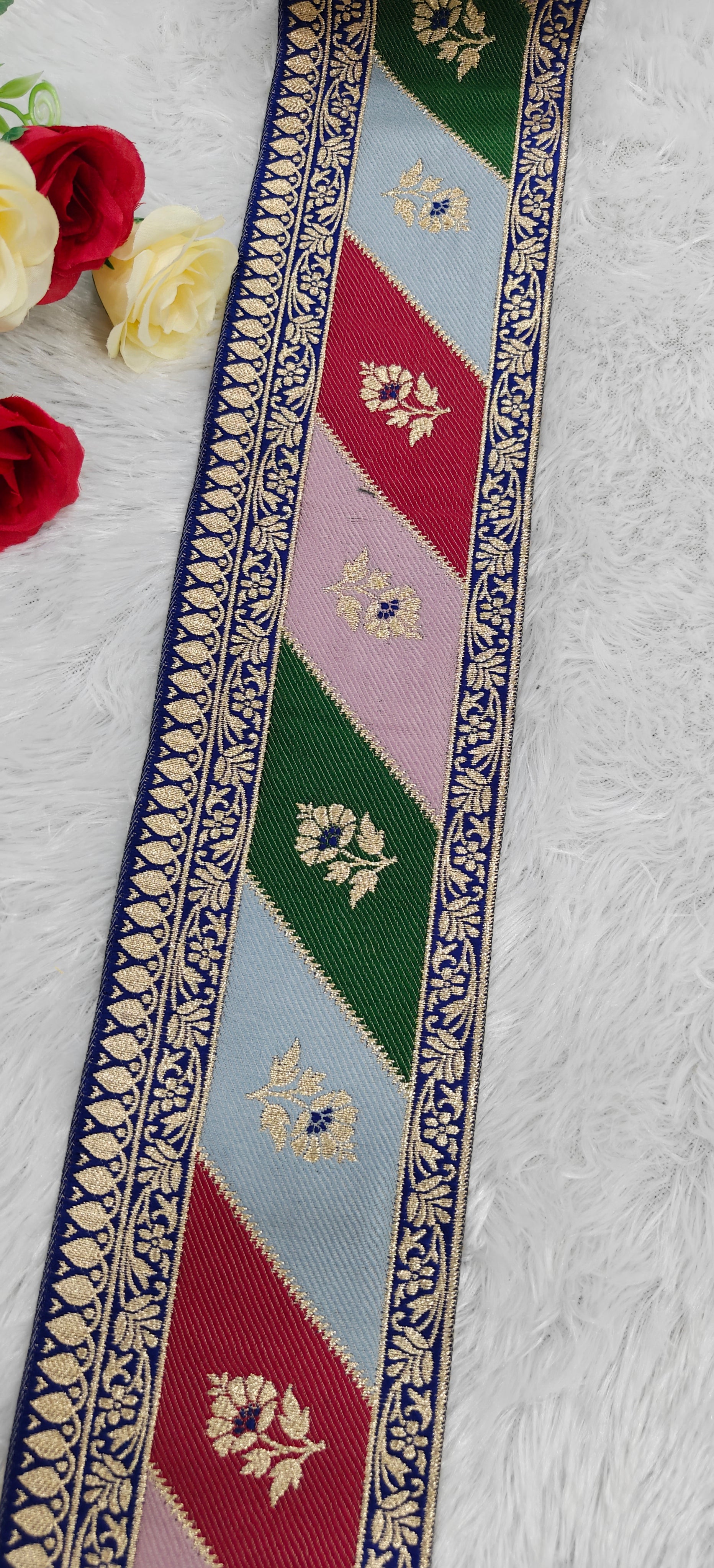 Multi-Color Banarasi Floral Jacquard Lace / Traditional Patchwork Banarasi Border