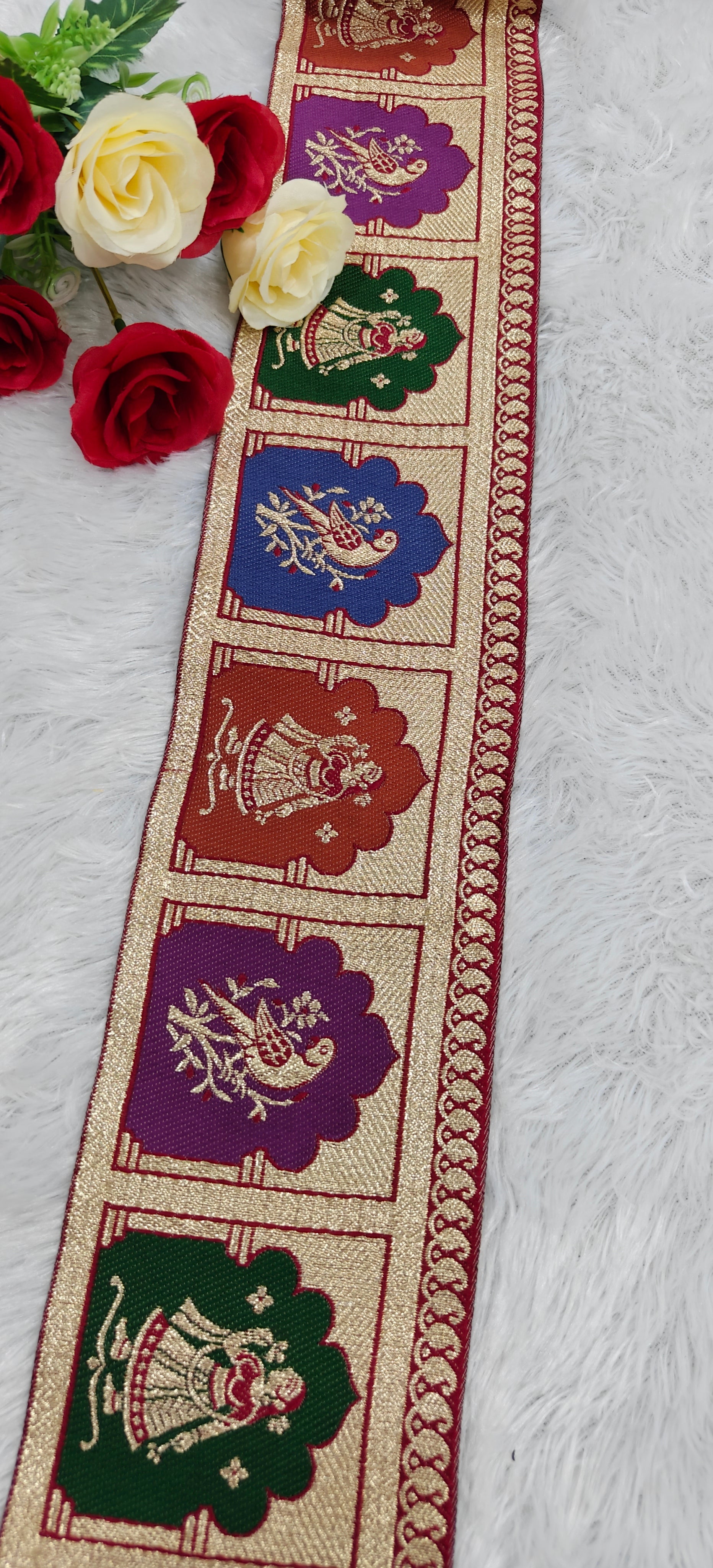 Traditional Meenakari Figure & Bird Design Jacquard Lace
