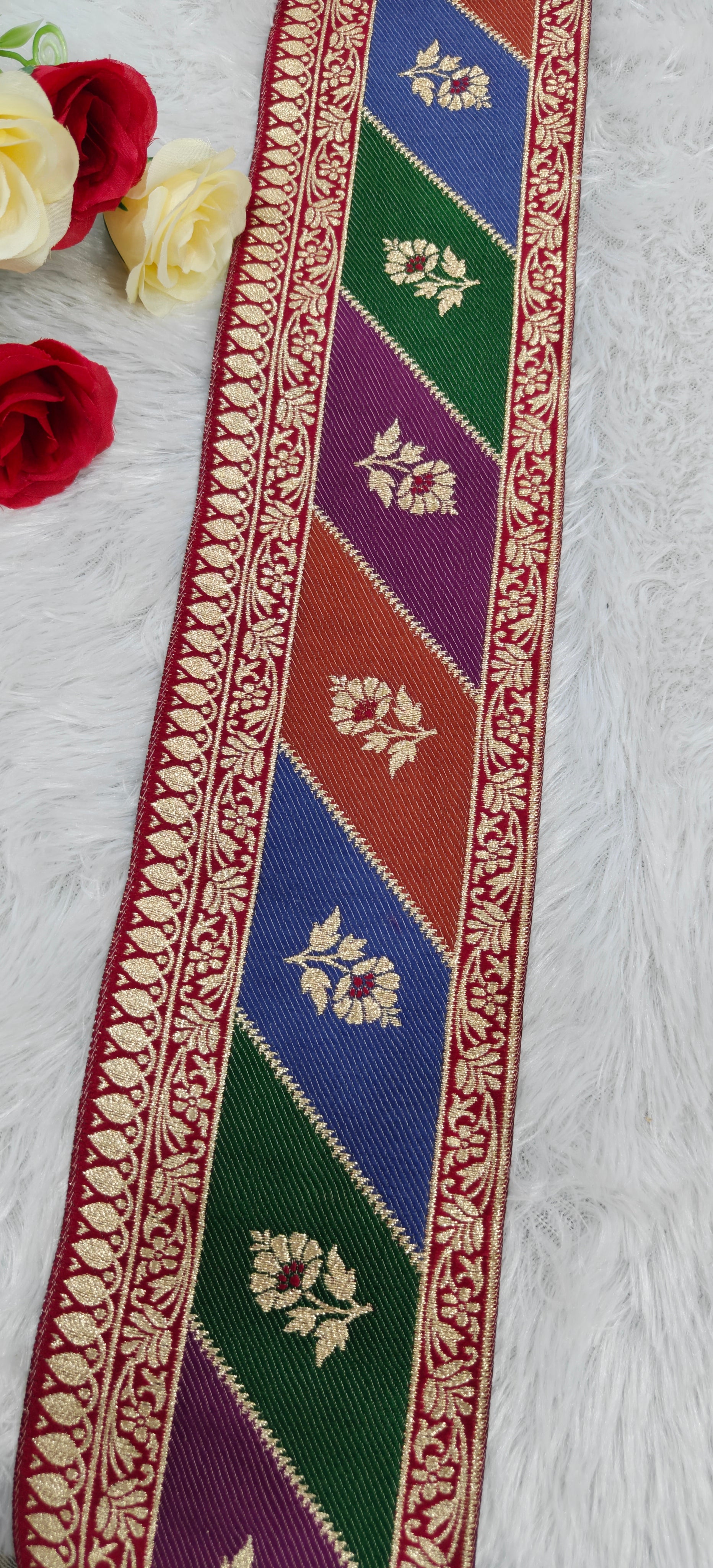 Multi-Color Banarasi Floral Jacquard Lace / Traditional Patchwork Banarasi Border