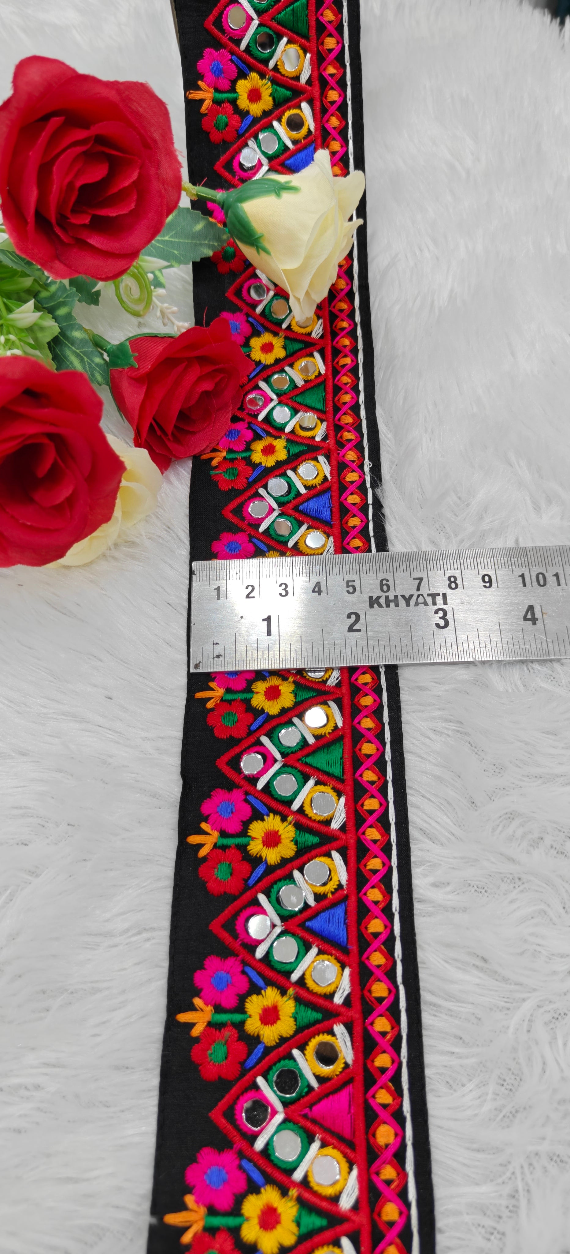 Multi-Color Mirror Embroidered Tribal Lace