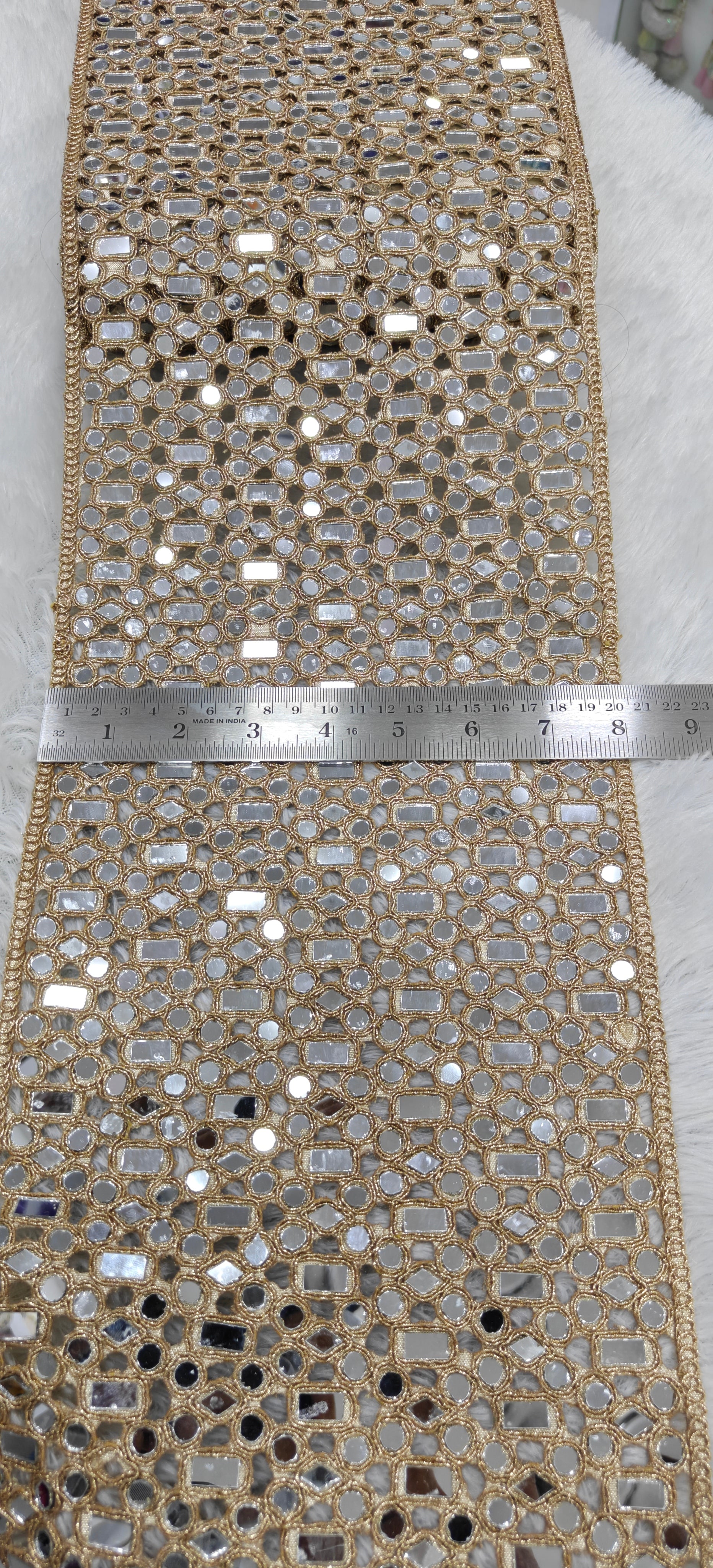 Premium Geometric Mirror Work Lace – Gold