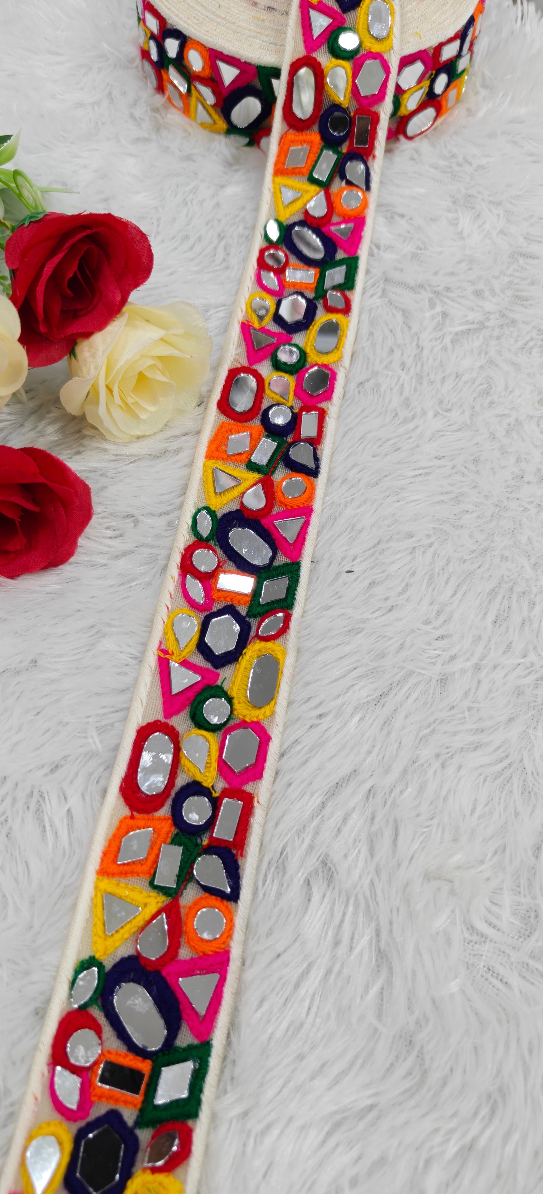 Multicolor Assorted Mirror Work Embroidered Lace